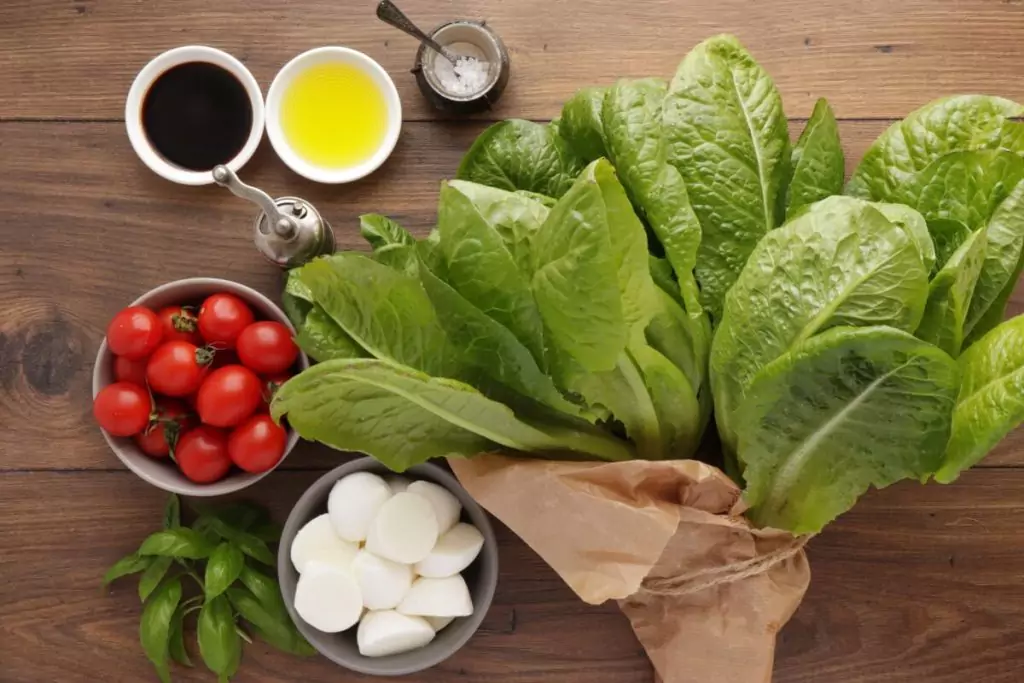 Ingredients for Tomato Mozzarella Salad with Lettuce