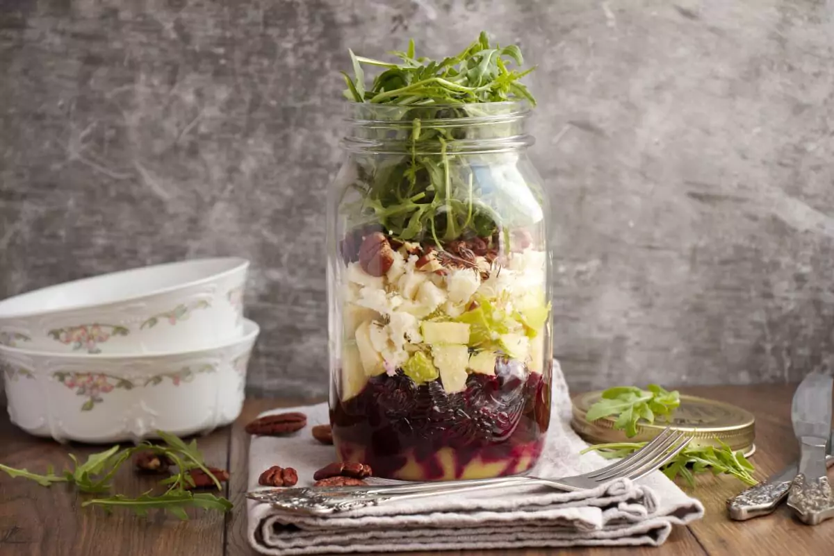 Beet & Goat Cheese Jar Salad Recipe-Easy Mason Jar Salad-Healthy Jar Salad