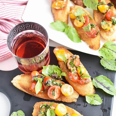 Bruschetta with grape tomatoes Recipe–Homemade Bruschetta with grape tomatoes–Easy Bruschetta with grape tomatoes