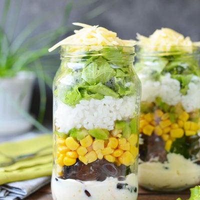 Burrito Bowl Jar Salad Recipe-How To Make Burrito Bowl Jar Salad-Homemade Burrito Bowl Jar Salad