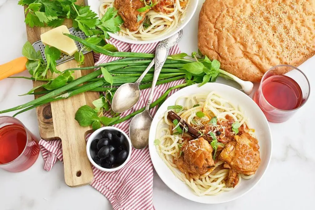 Greek Corfu Chicken and Bucatini