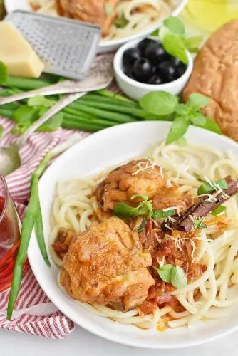 Greek Corfu Chicken and Bucatini