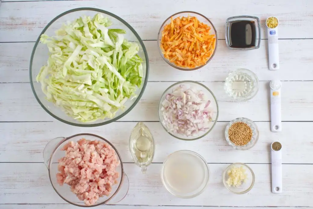 Ingredients for Keto Egg Roll in a Bowl