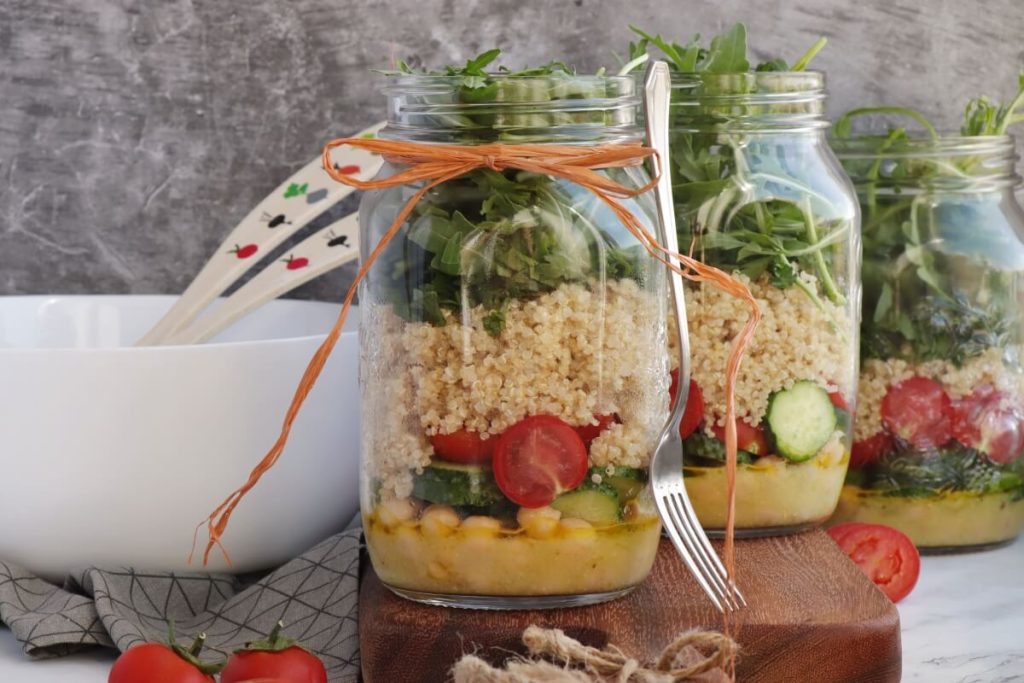 Lemon Chickpea & Quinoa Mason Jar Salads Recipe-Chickpea & Quinoa Mason Jar Salad-Healthy Easy Jar Salad