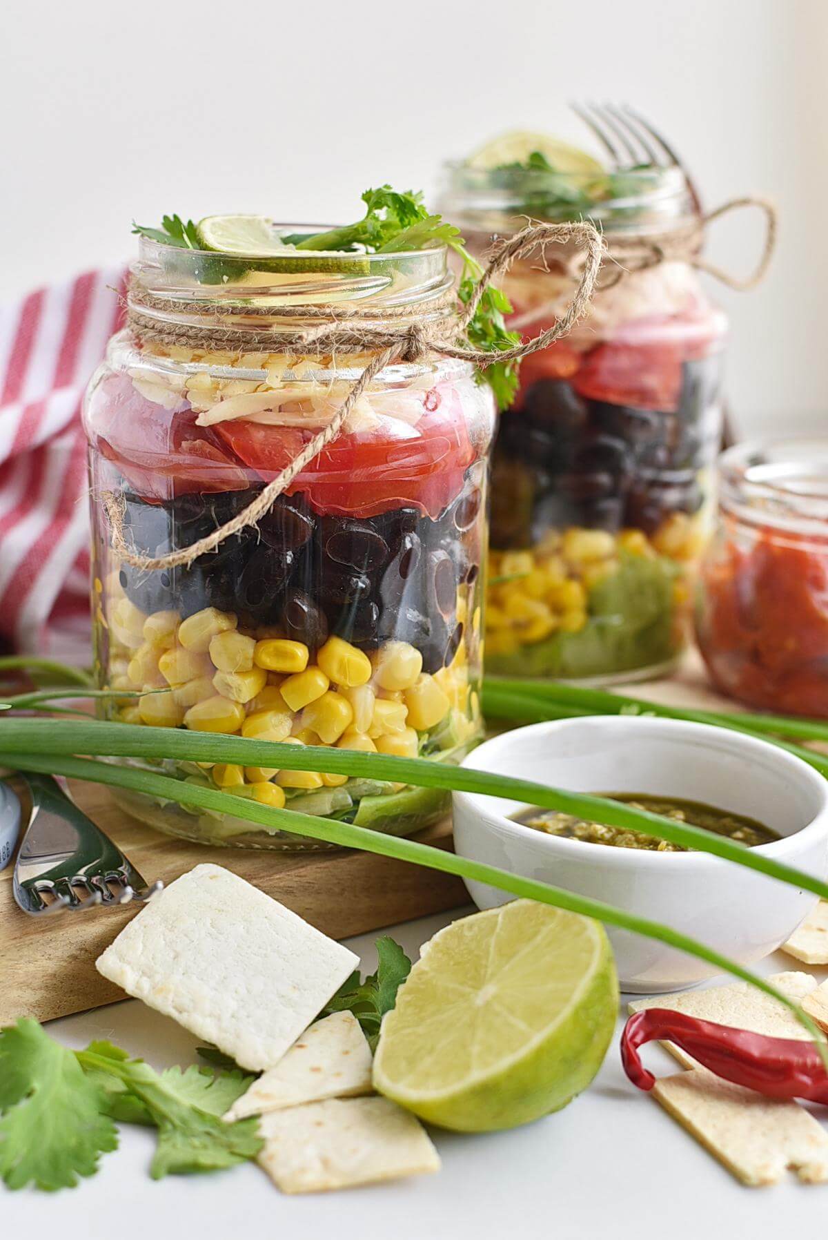 Mexican Salads in a Jar with Healthy Ranch Dressing - Robust Recipes