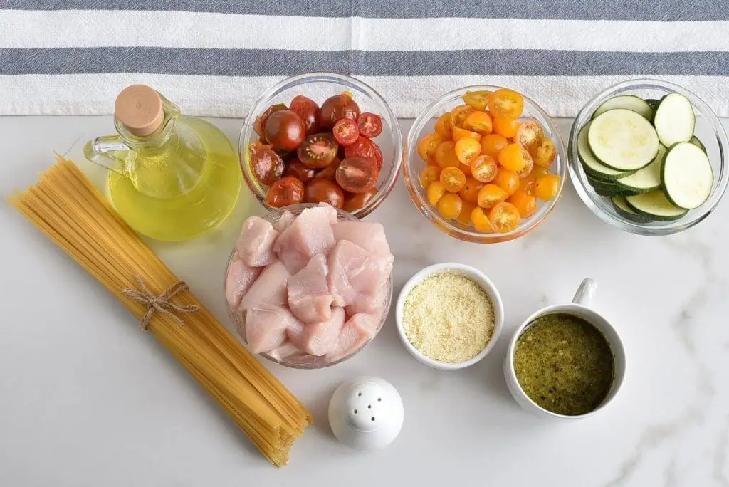 Ingredients for Parmesan Zucchini Tomato Chicken Spaghetti