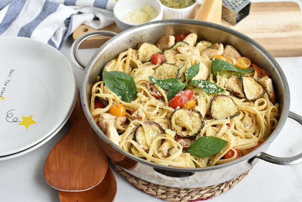 How to serve Parmesan Zucchini Tomato Chicken Spaghetti