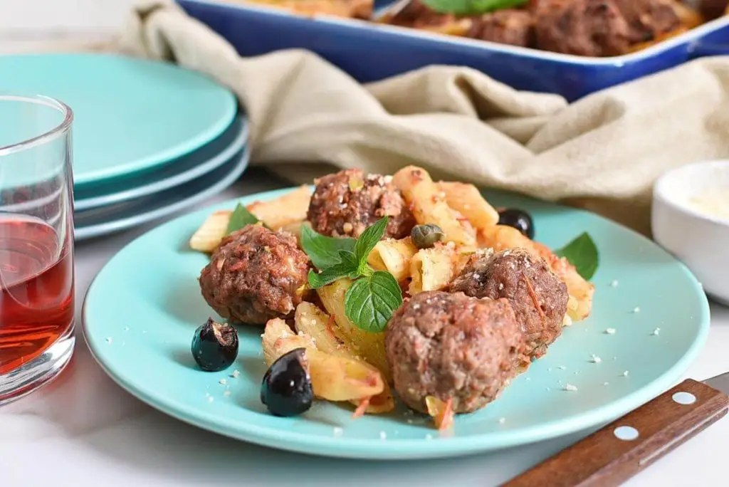 Puttanesca Meatball Bake
