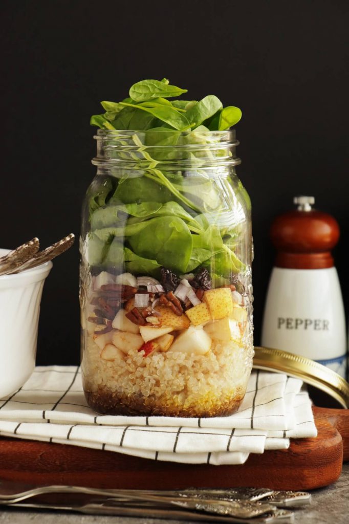 Quinoa, Pear & Spinach Jar Salad