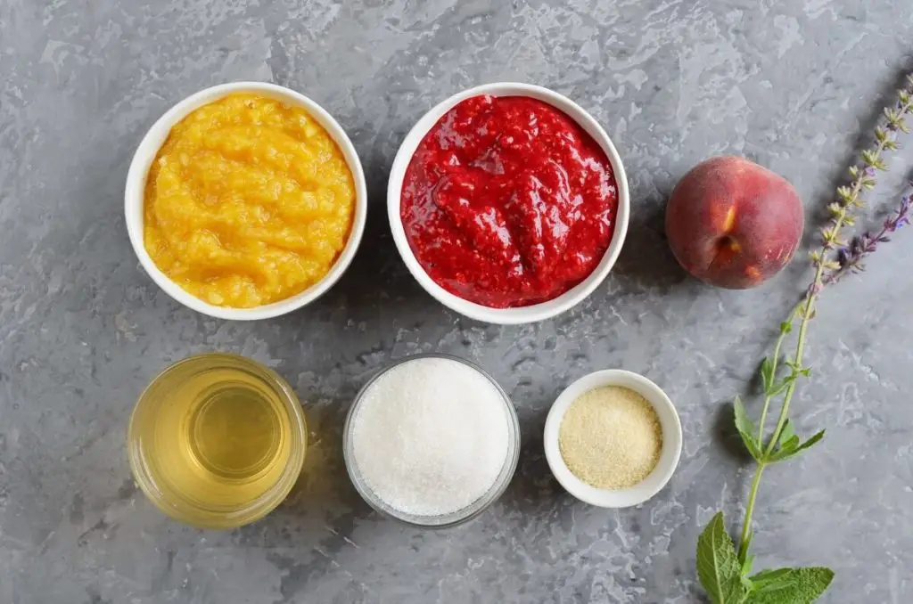 Ingredients for Raspberry Peach Freezer Jam