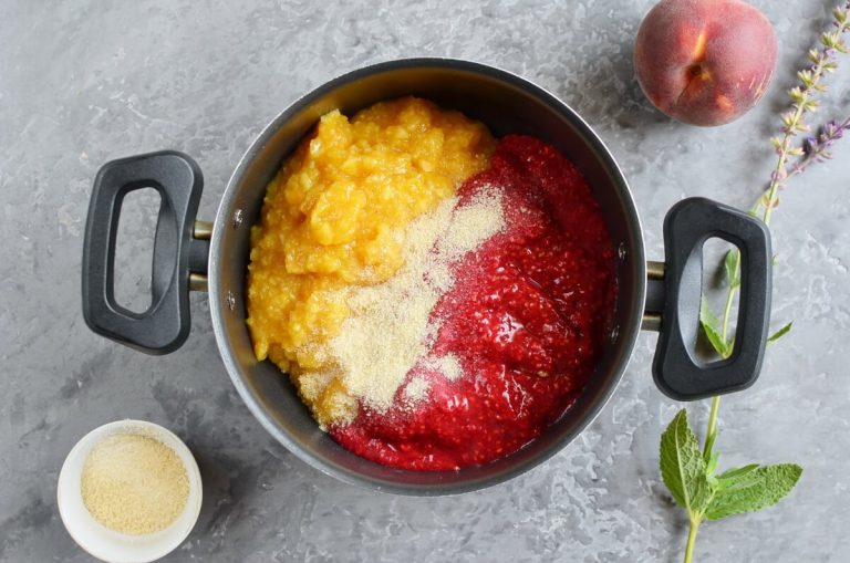 Step 1 - Raspberry Peach Freezer Jam