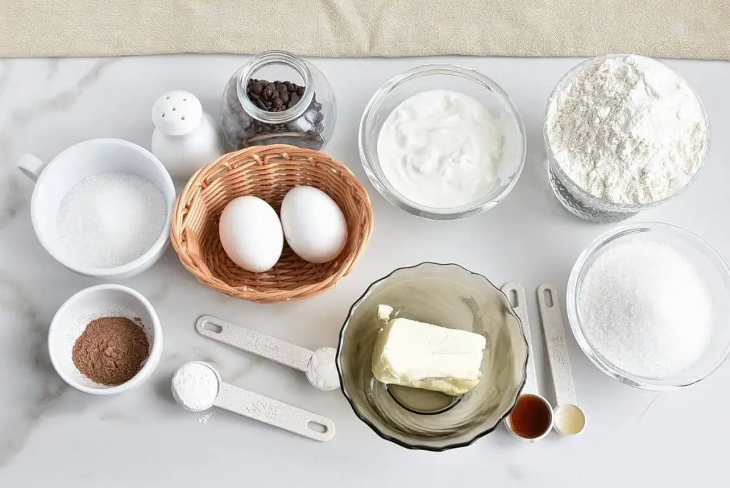 Ingredients for Sour Cream Chocolate Chip Coffee Cake