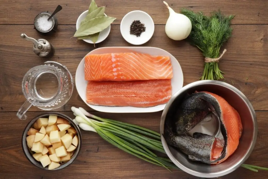 Ingredients for Ukha (Russian Fish Soup)