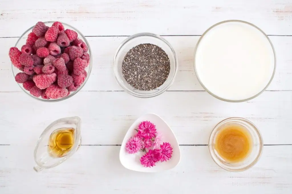 Ingredients for Vanilla Raspberry Chia Pudding