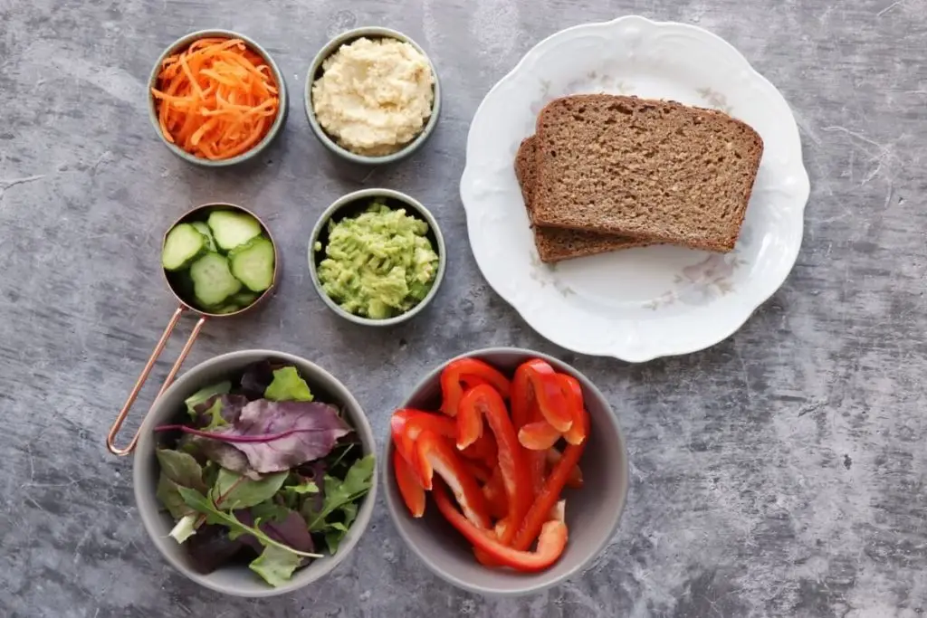Ingredients for Veggie & Hummus Sandwich