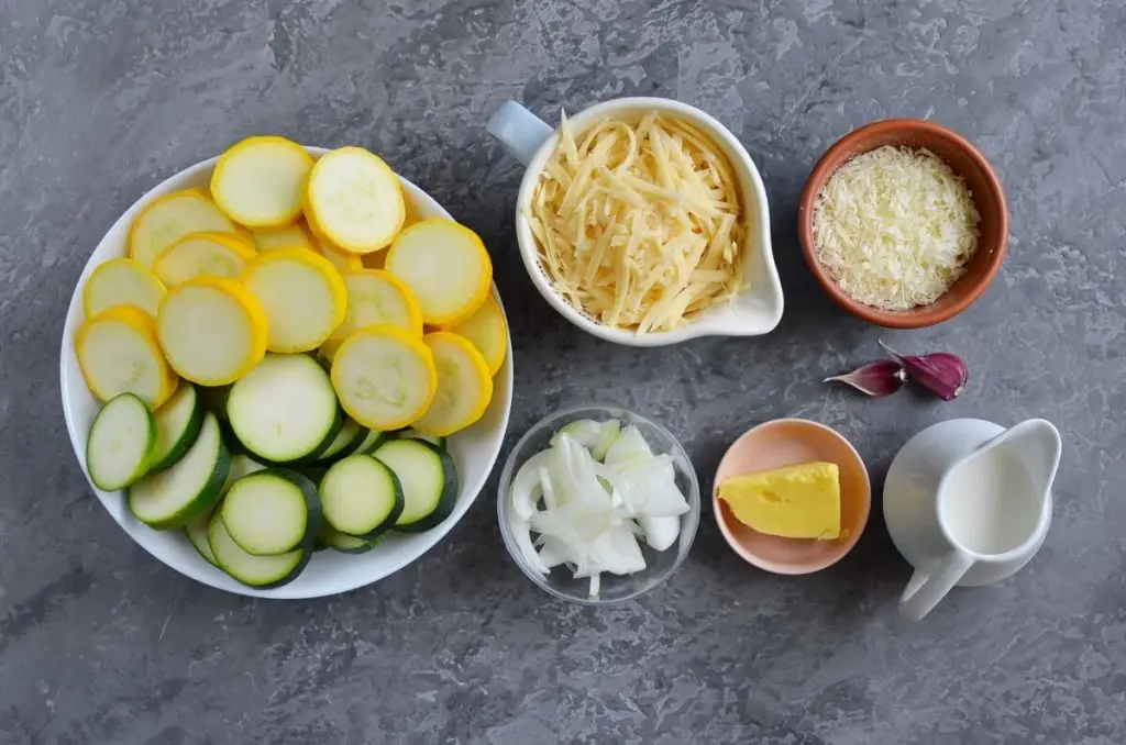Ingredients for Zucchini Gratin with Yellow Squash