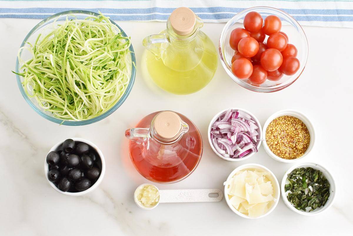 Ingridiens for Zucchini Noodle “Pasta” Salad
