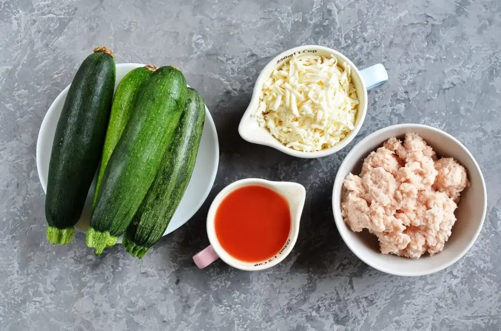 Ingredients for Buffalo Chicken Zucchini Boats