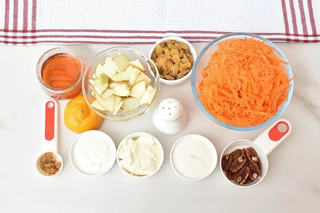 Ingredients for Carrot Apple Raisin Salad