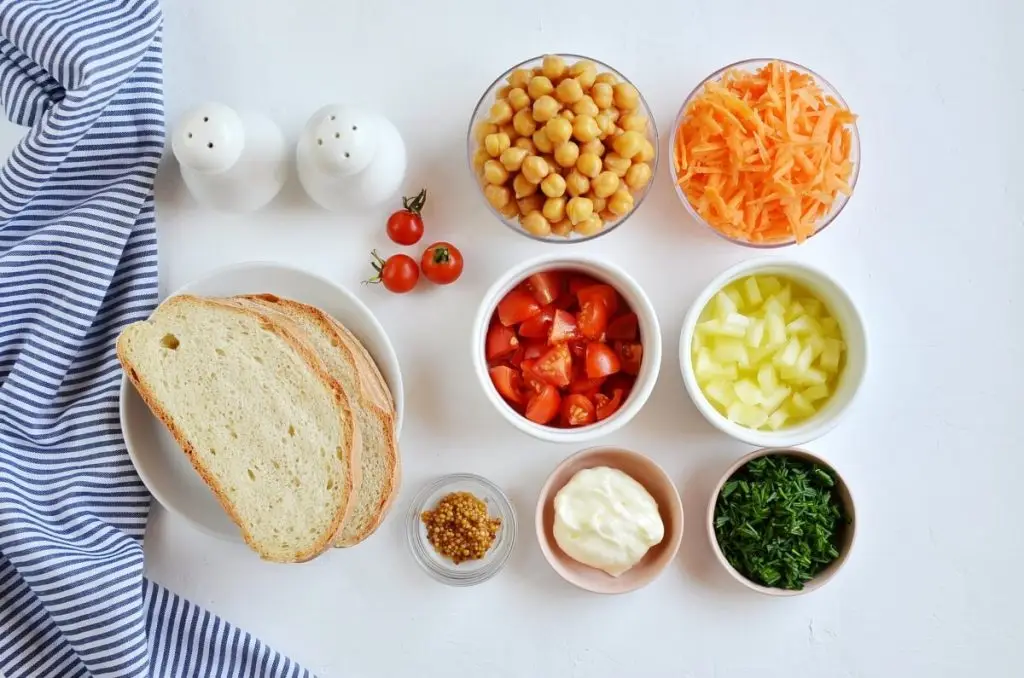 Ingredients for Chickpea Carrot Salad Sandwich