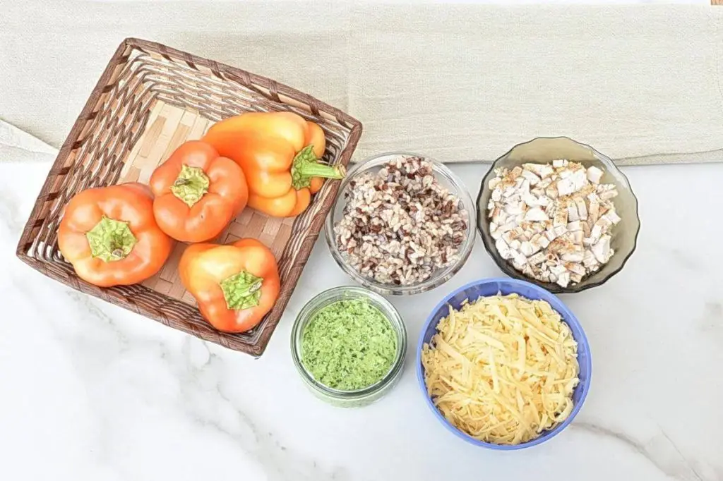 Ingredients for Easy Chicken Pesto Stuffed Peppers