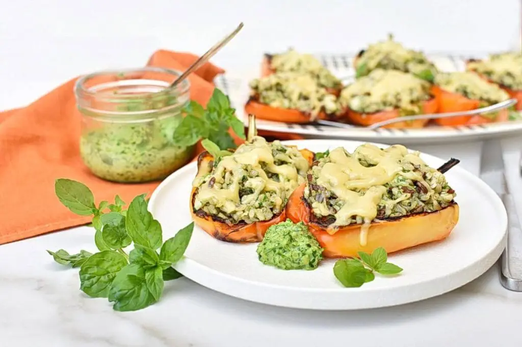 Easy Chicken Pesto Stuffed Peppers