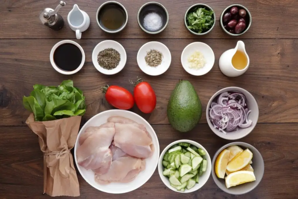 Ingredients for Grilled Lemon Mediterranean Chicken Salad