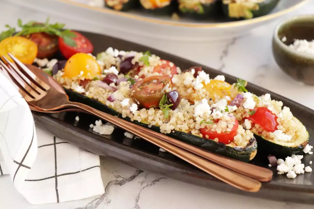 Grilled Zucchini Boats Recipe-Stuffed Grilled Zucchini-Easy Healthy Vegan Zucchini Boats
