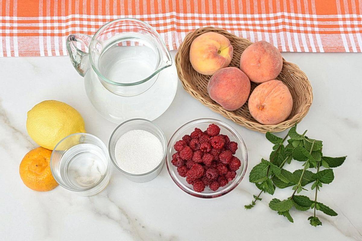 Ingridiens for Homemade Raspberry Peach Lemonade