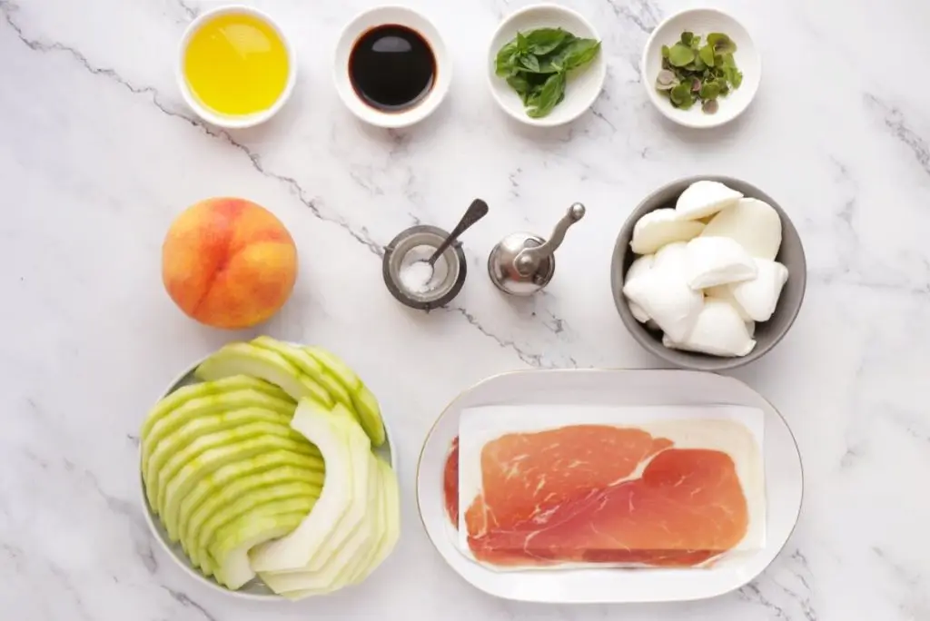 Ingredients for Melon Peach Salad with Prosciutto