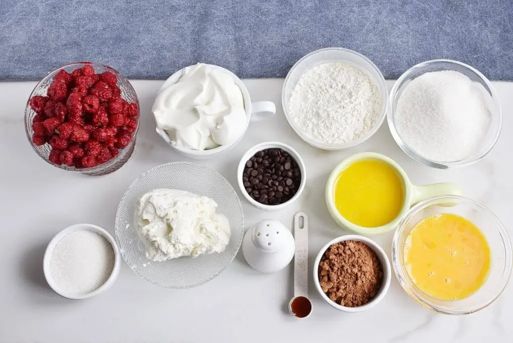 Ingredients for Raspberry Brownie Cheesecake Trifles