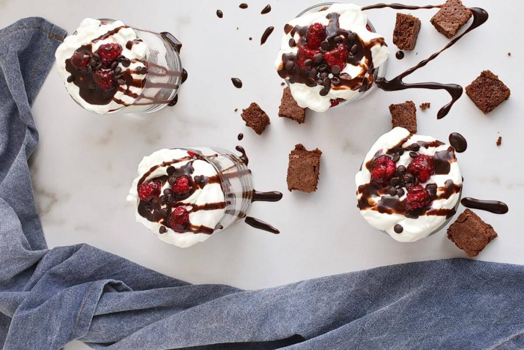 How to serve Raspberry Brownie Cheesecake Trifles