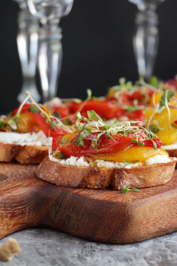 Bruschetta with Roasted Peppers & Goat Cheese