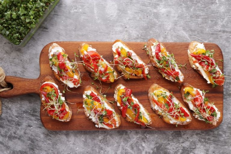 Step 5 - Bruschetta with Roasted Peppers & Goat Cheese