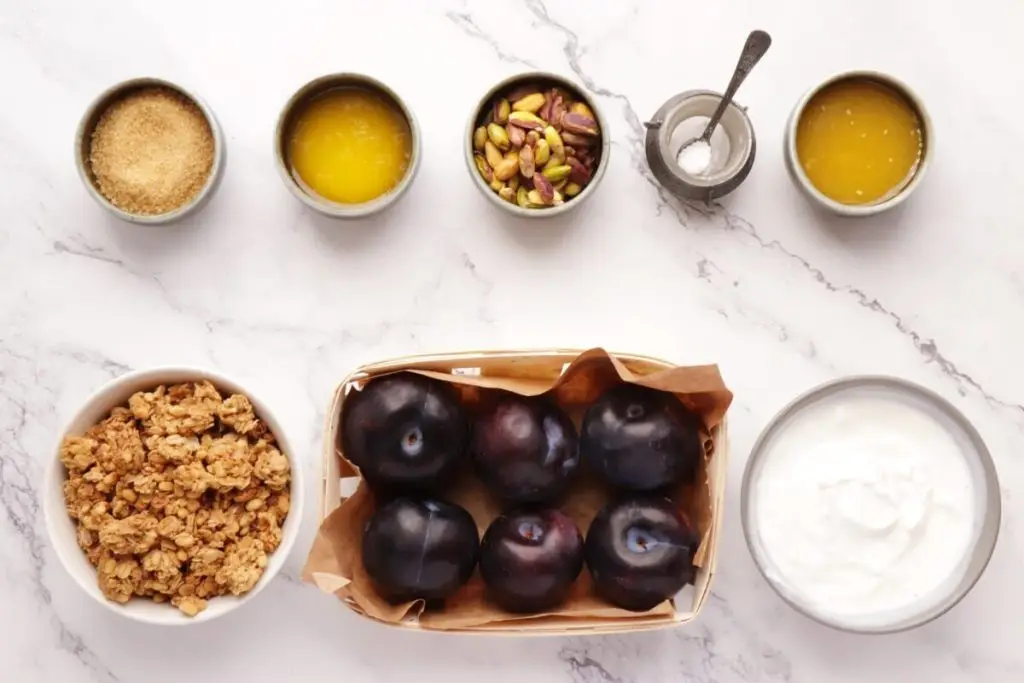 Ingredients for Roasted Plum Breakfast Parfaits