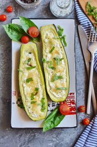 Low Carb White Pizza Stuffed Zucchini Boats