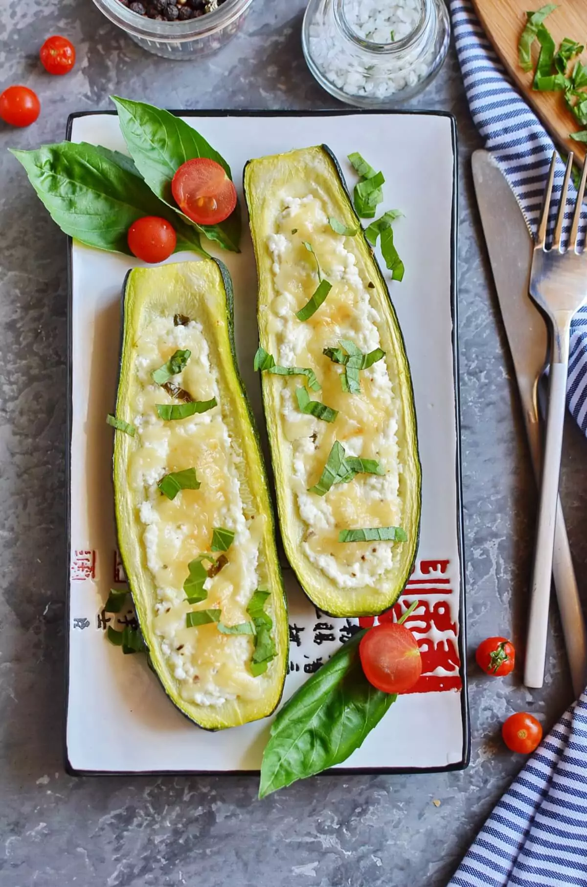Low Carb White Pizza Stuffed Zucchini Boats