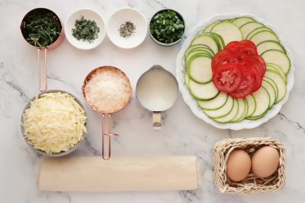 Ingredients for Zucchini, Tomato and Mozzarella Tart
