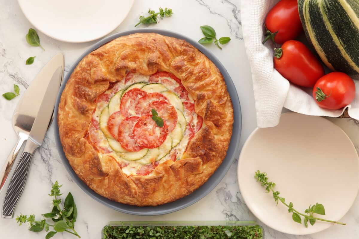 Zucchini, Tomato and Mozzarella Tart Recipe-Tomato Zucchini Tart-Easy Savory Tart