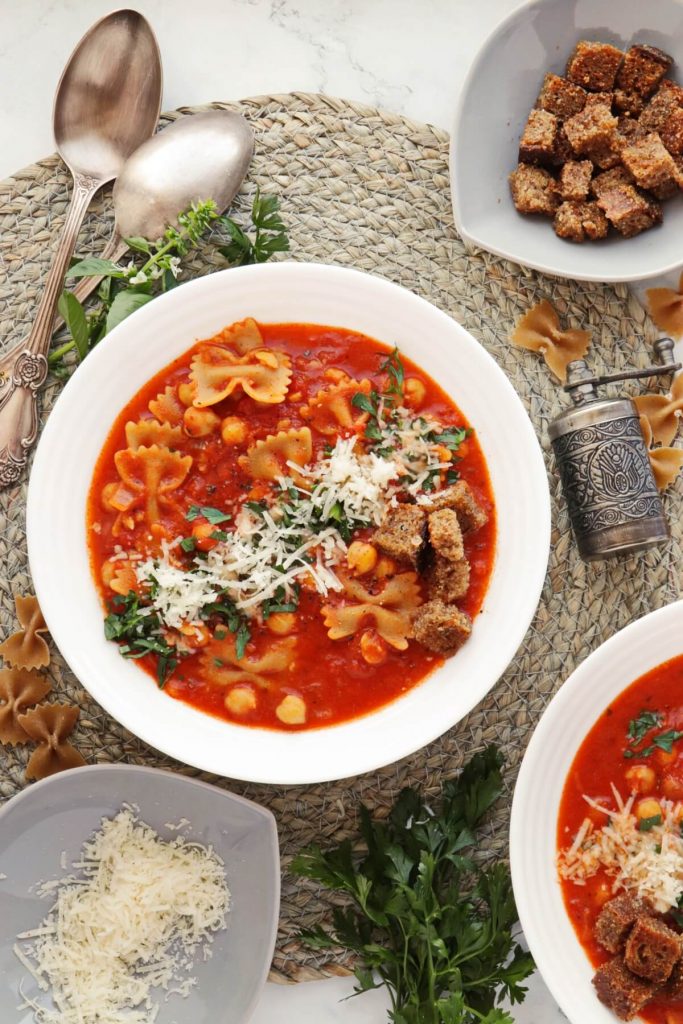 Tomato and Chickpea Soup with Toasted Bread Crumbs