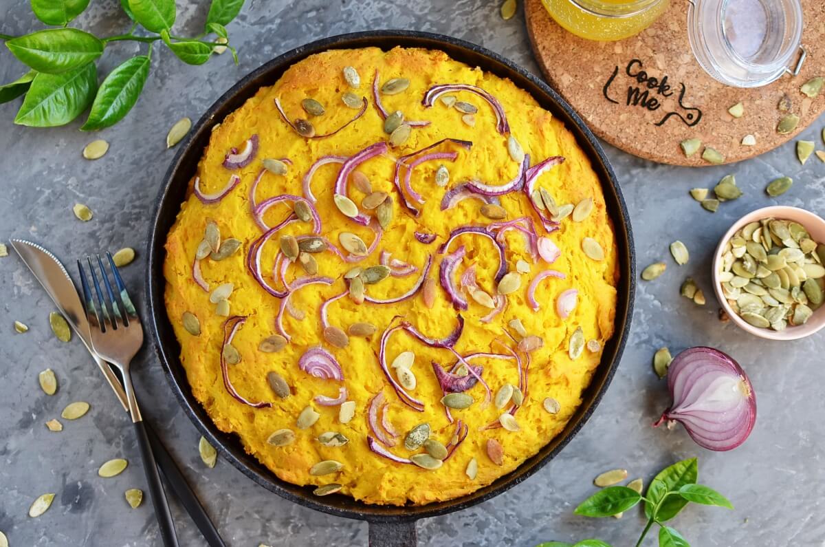 Double Pumpkin Cornbread with Red Onion