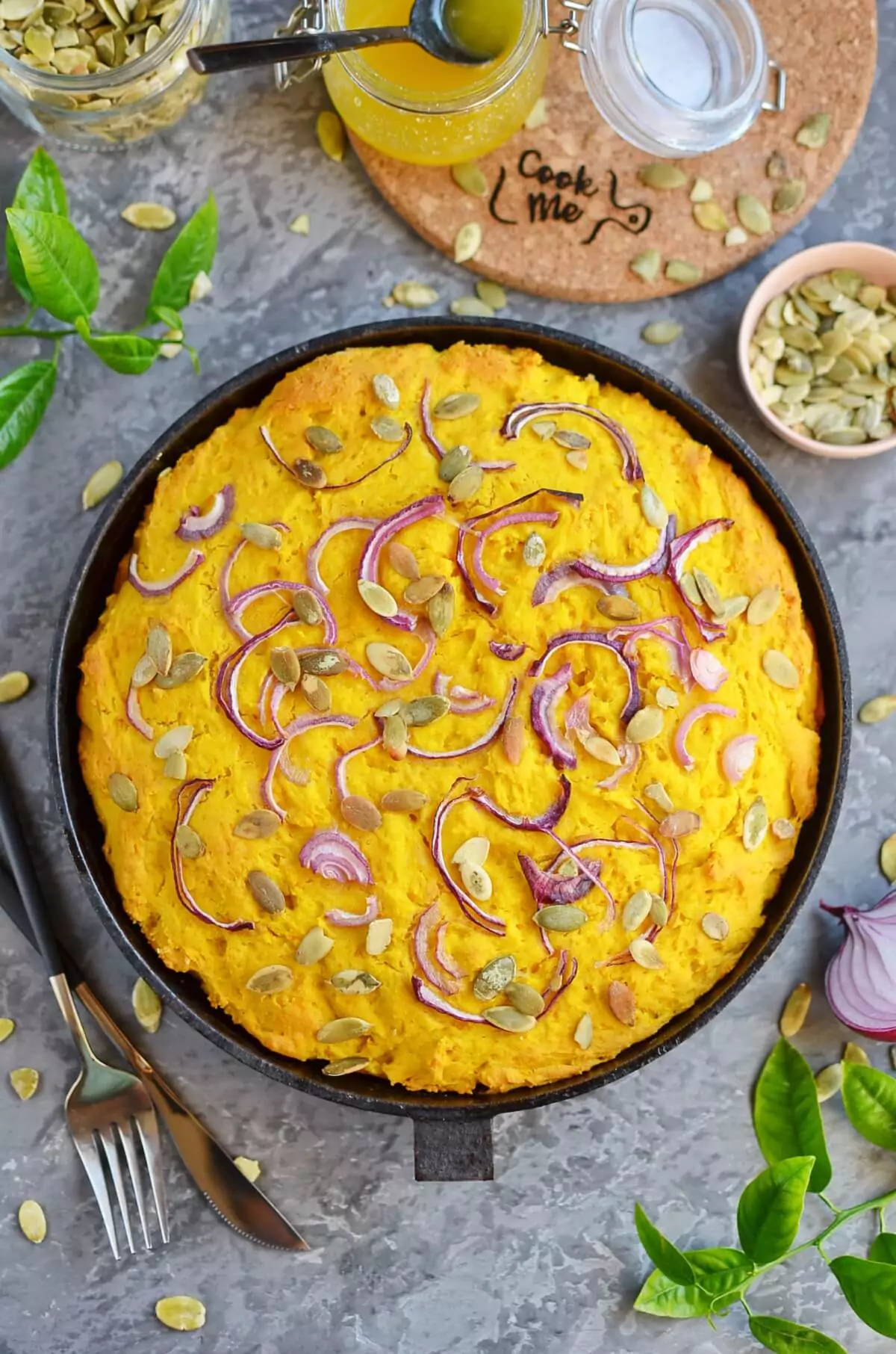 Double Pumpkin Cornbread with Red Onion