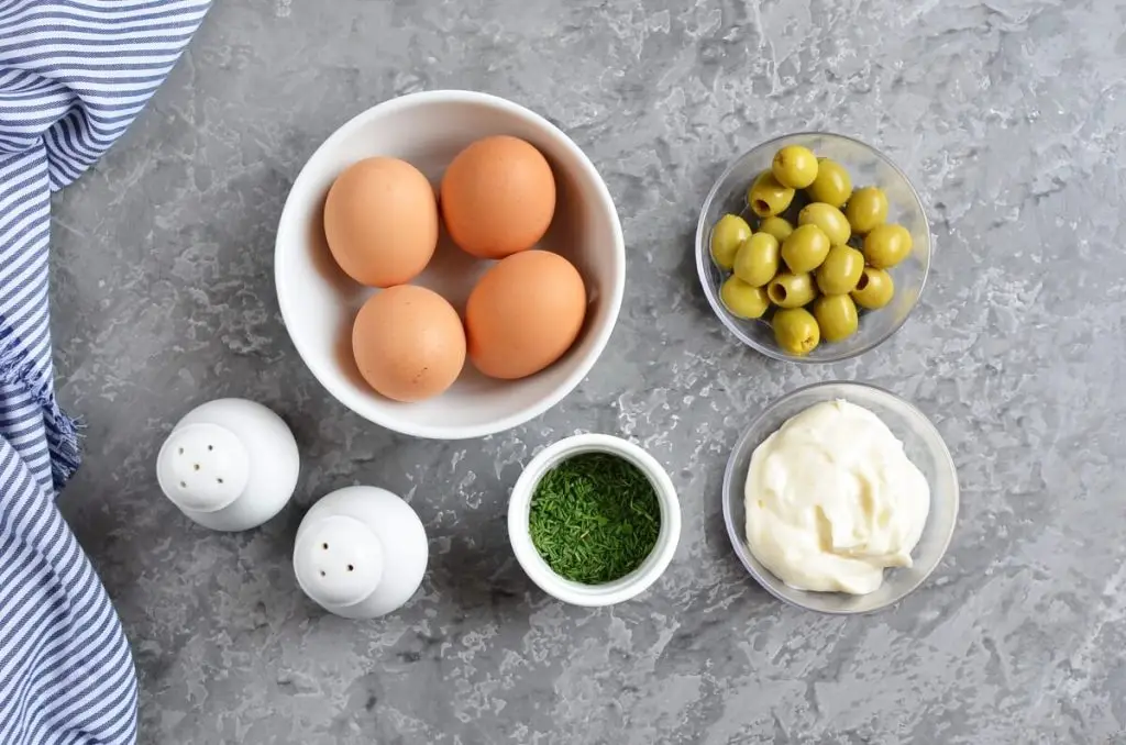 Ingredients for Eggs Mimosa with Olive Paste
