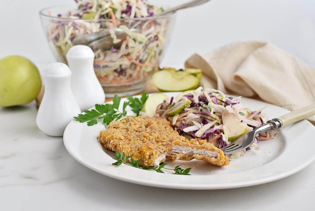 Oven-Fried Pork Cutlets with Apple Slaw