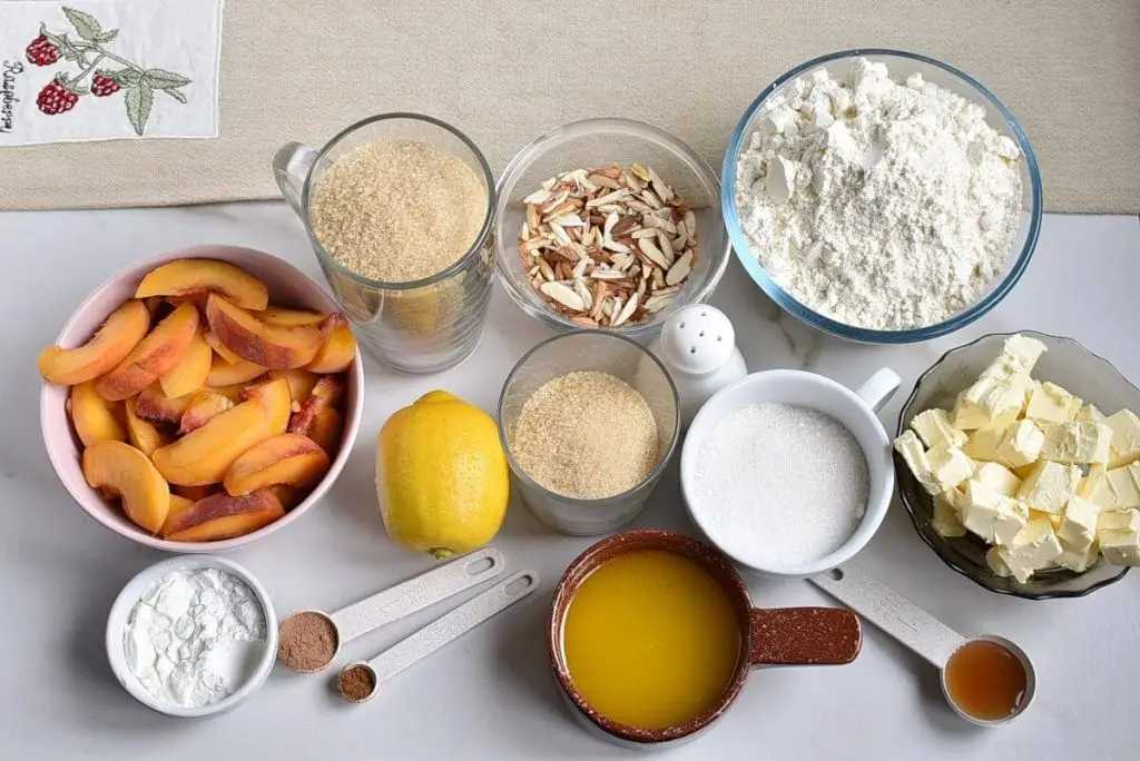 Ingredients for Peach Streusel Slab Pie