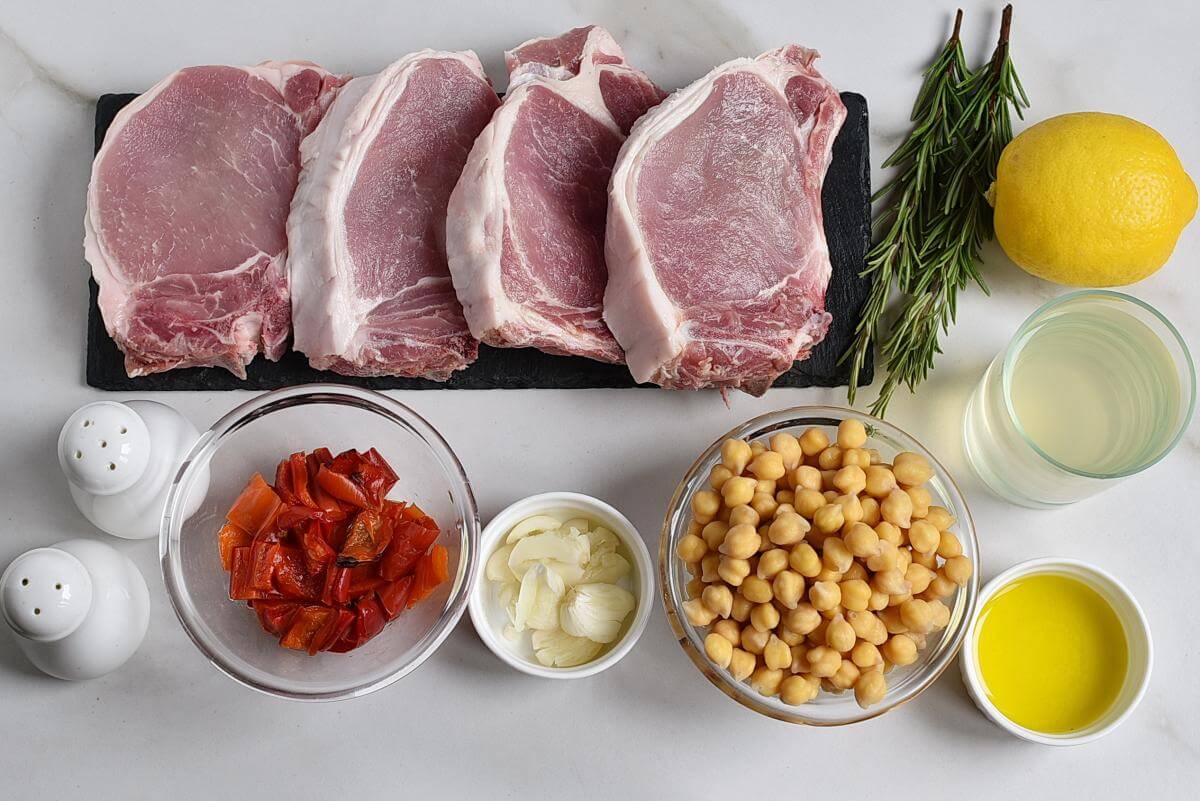 Ingridiens for One Pan Rosemary-Garlic Pork Chops