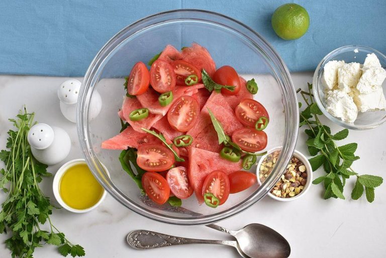 Step 1 - Spicy Watermelon, Ricotta & Tomato Salad