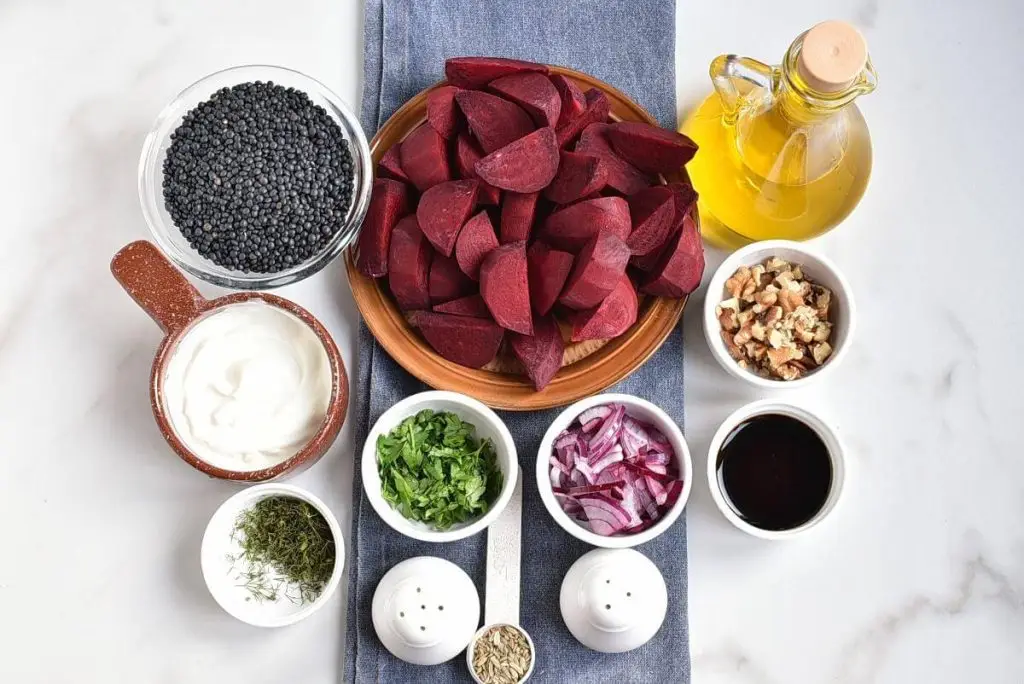 Ingredients for Healthy Charred Beetroot and Lentil Salad