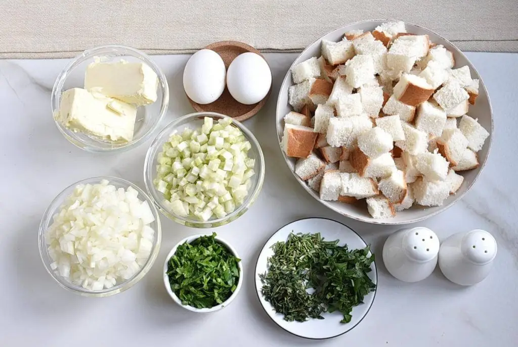 Ingredients for Classic Traditional Thanksgiving Stuffing