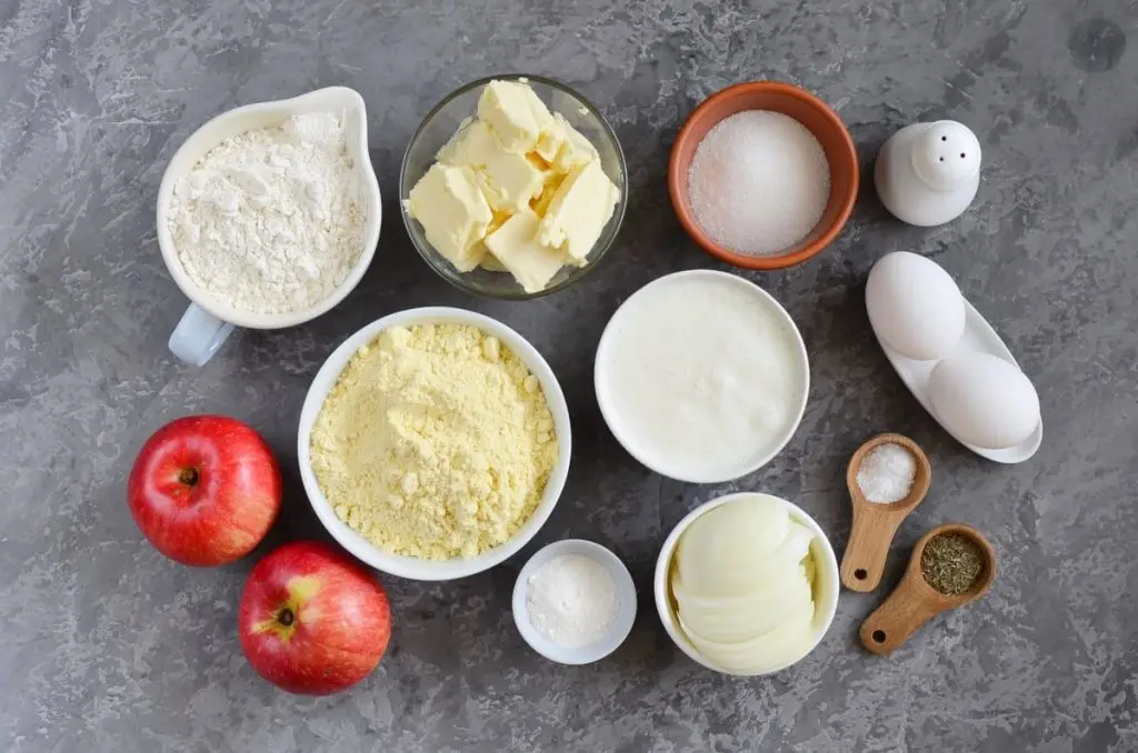 Ingredients for Cornbread with Caramelized Apples and Onions